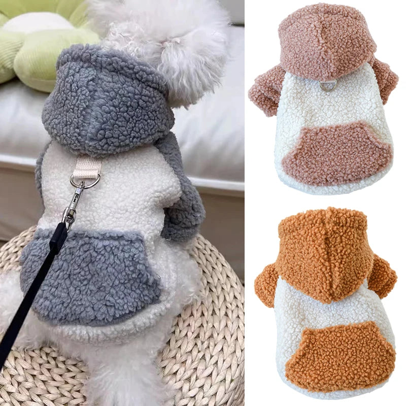 Berber Fleece Puppy Dog Hooded Sweater with Buckle Winter Warm Pet Clothes for Small Dogs Pomeranian Yorkie Mascotas Sweatshirts